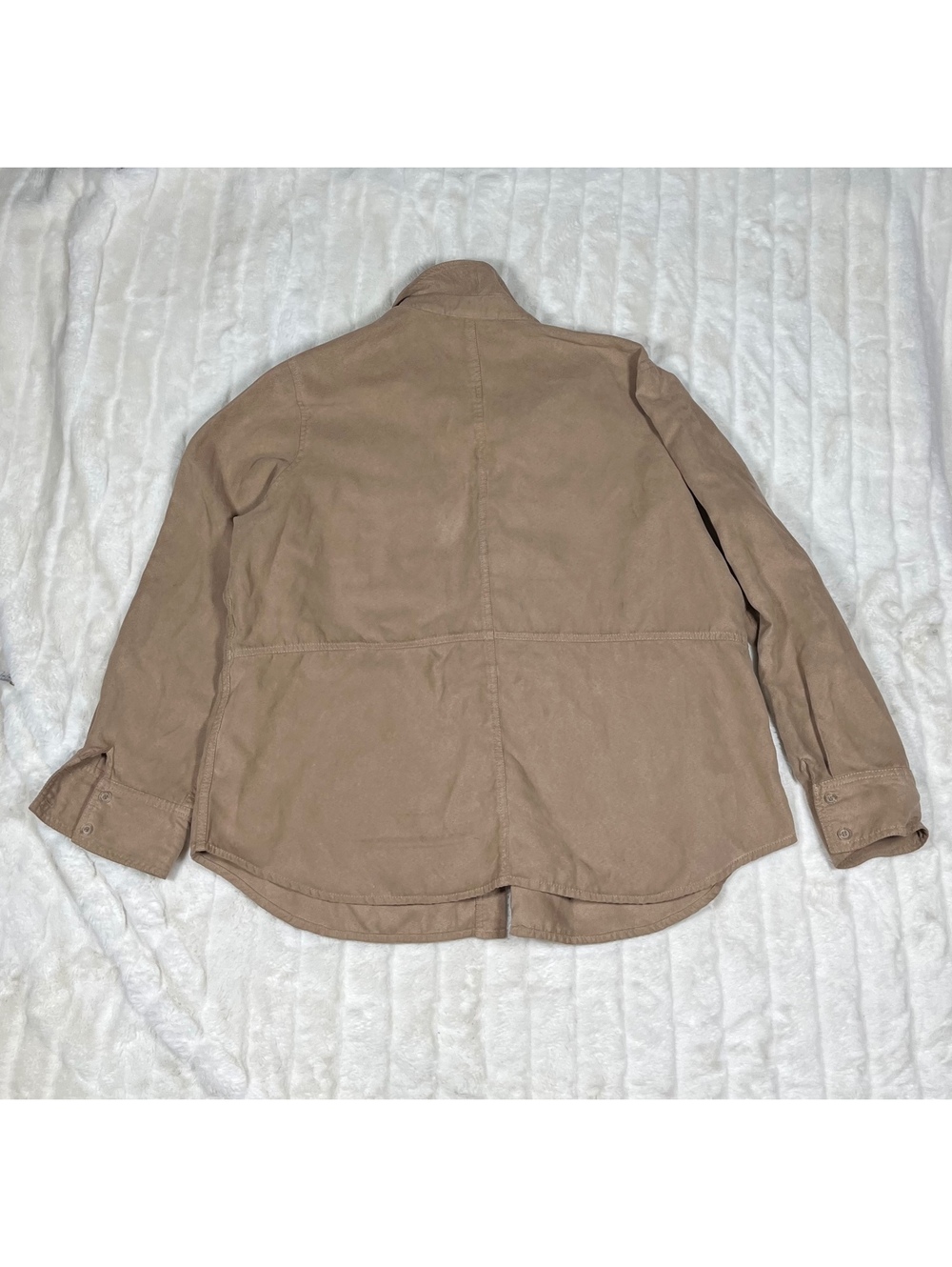 Kate Hill Women's 2X Faux Suede Tan Casual Solid Fall Button Shacket Shirt
